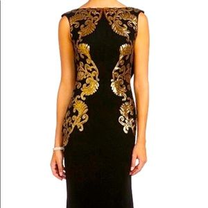 Tadashi Shoji Gold Sequin Black Gown